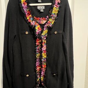 Berek Black Knit Cardigan and Tank with Colorful Trim